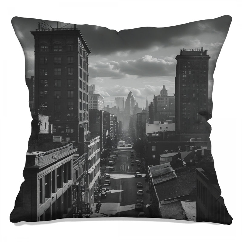 Coussins décoratifs noirs et blancs Cityscape, 14 X 14 pouces