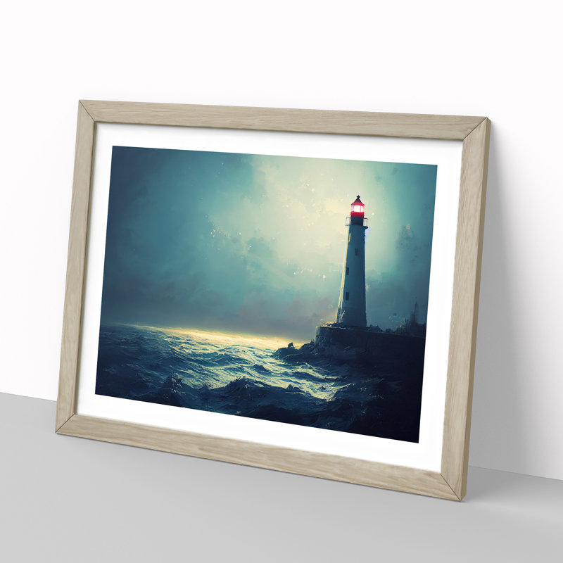 XH1022-9715X Vivid Lighthouse - Single Picture Frame Print, 46cm H x 64cm W x 2cm D, Oak Framed