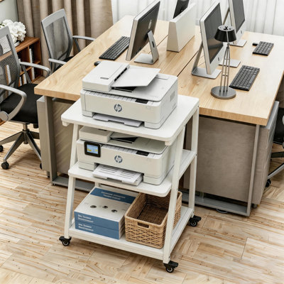 Table d'imprimante 3D portable industrielle à 3 niveaux - Mobilier de bureau spécialisé en bois d'ingénierie durable de 20 po x 15,7 po, supports, organisateur, avec roulettes, tablettes réglables, plateformes et supports pour PC, assemblage requis pour le rangement à la maison / au bureau (convient aux presses à chaud)