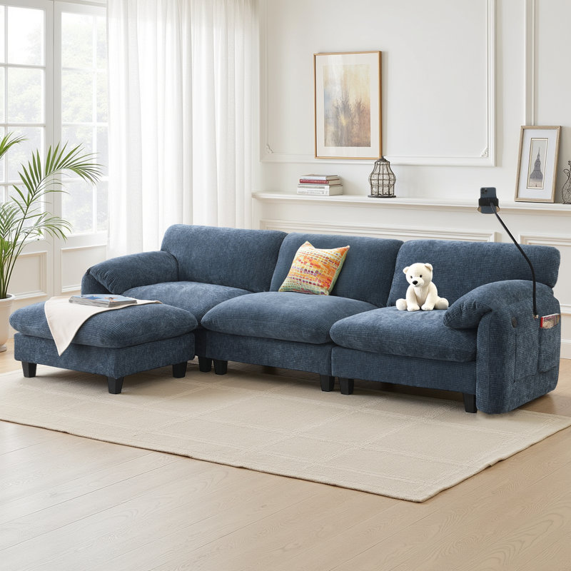 ? Canapé modulaire en L modulaire, canapé en chenille 4 places avec sièges de 31,5 po de large, chargeur USB / Type-C et repose-pieds de rangement?