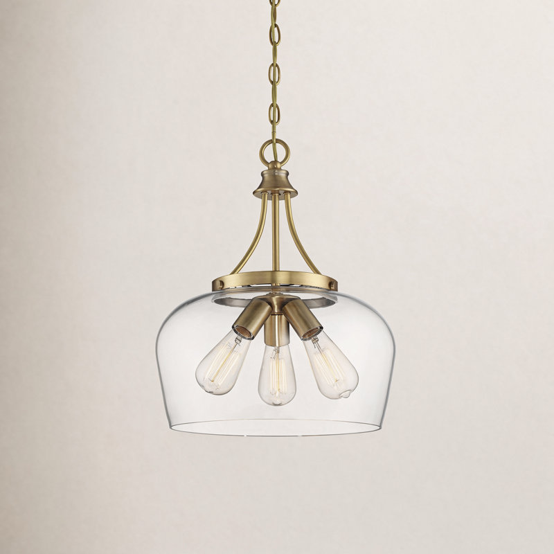 Breena 3-Light Dimmable Dome Pendant, Warm Brass, Clear