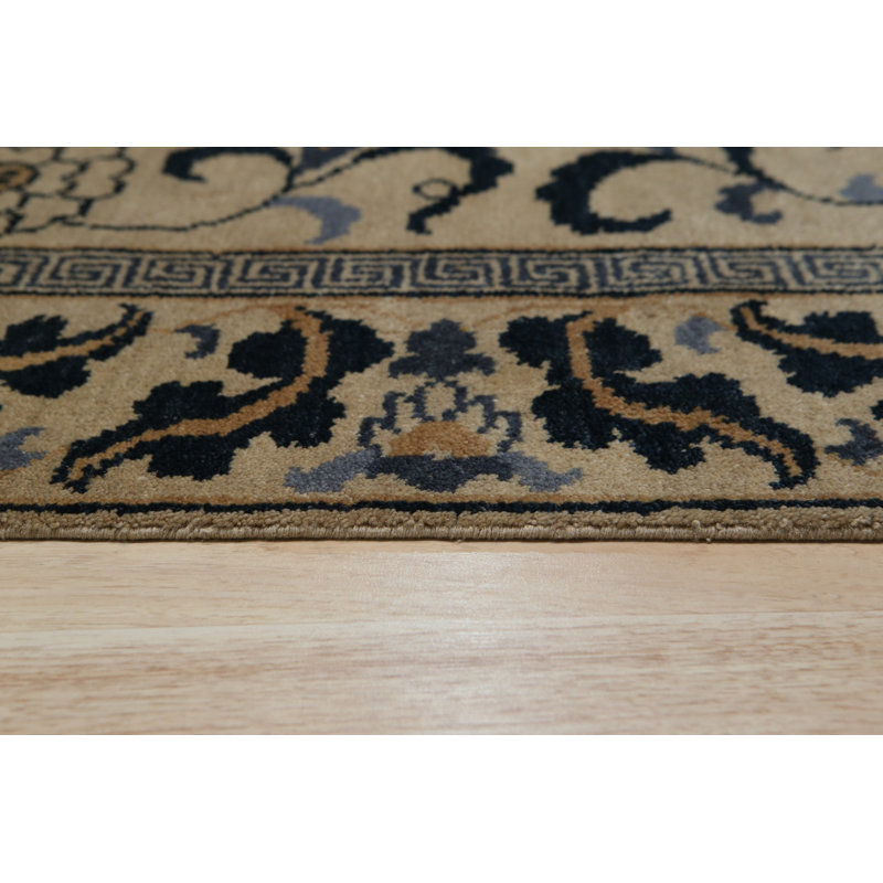 Ivory Hand-Knotted Wool Stylized Floral Symmetry Geometric Modern Contemporary Carpet Rug, 6' x 9'