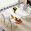 Table de salle à manger moderne blanche pour le bureau pour 6 à 8 personnes avec supports dorés en forme d'or et base dorée, supports de cuisine rectangulaires convenables pour personne, salon approprié