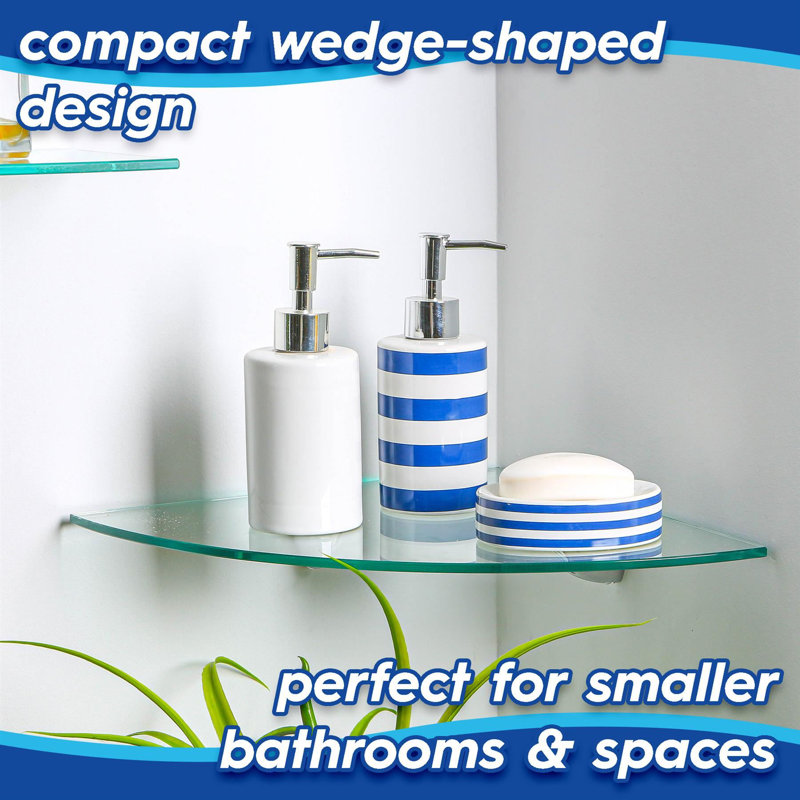 Harbour Housewares - Floating Glass Corner Shelves with Metallic Brackets - Set of 6, 20 H x 20 W x 0.5 D cm, Black