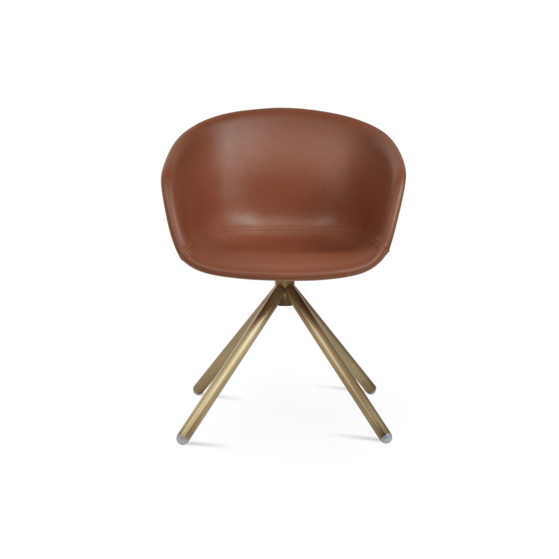 Tribeca Stick Swivel Arm Chair, Bone Faux Leather, Brass