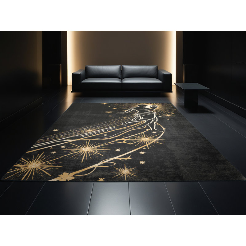 Machine Washable Palvinder Posh & Luxe Starburst Rug in Brown – Binding, 8 x 10