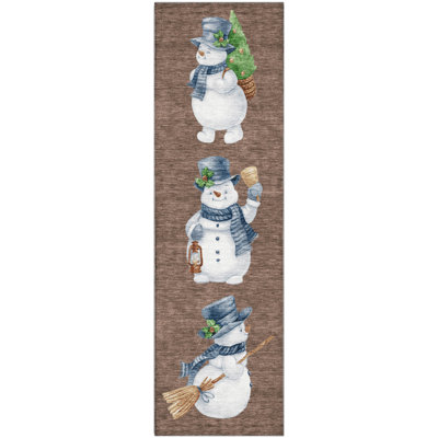 Premium Machine Washable Ingrassellino AMF1826 Happy Snowmen Holiday Rug