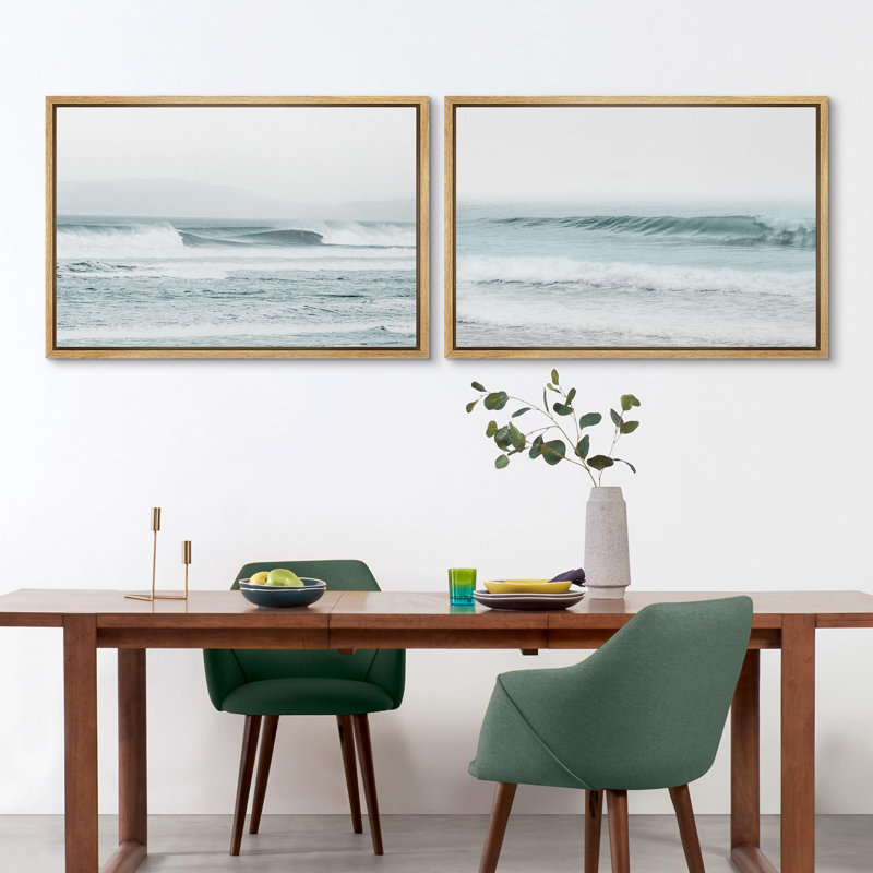 Coastal Beach Ocean Waves On Washed Out Beach Nature Nautical Coastal 2 - Pièces, Encadré naturel, H 24 po x l 36 po