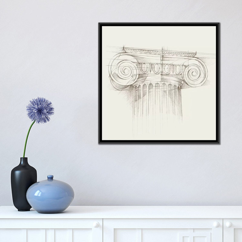 «Colonne Schématique III», impression sur toile, H 18 po x l 18 po x P 1,5 po, Toile encadrée noire, Pas de tapis