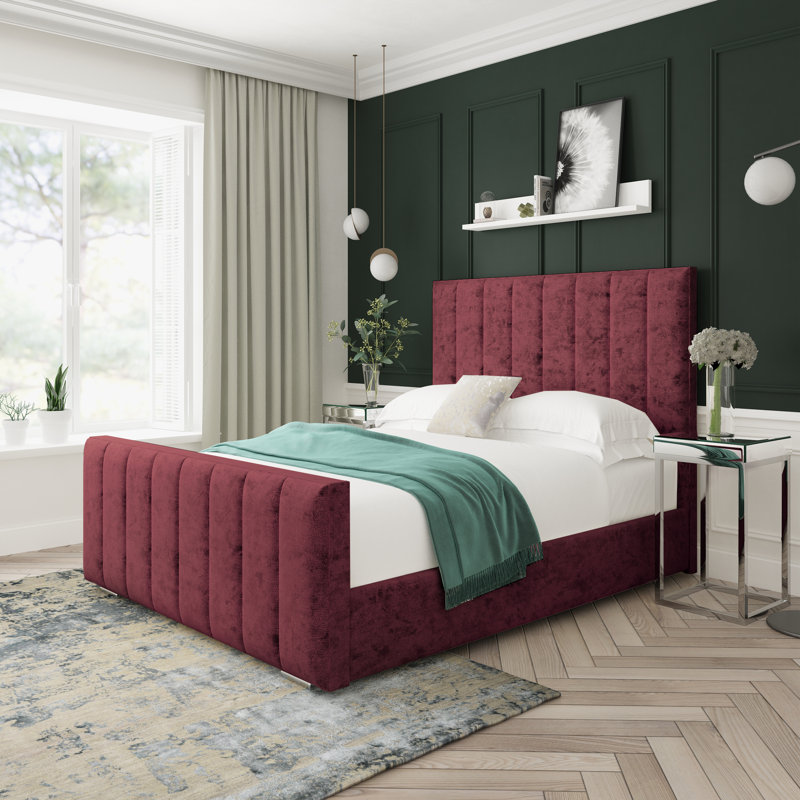 Oakley Crushed Velvet Upholstered Ottoman Bed Frame, Aubergine, Super King (6')
