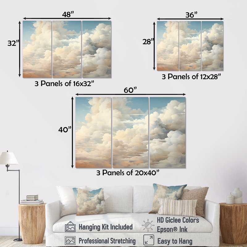 «Beige Minimalisme Clouds II», ensemble d'art mural sur toile, H 28 po x l 36 po x P 1 po, Toile tendue