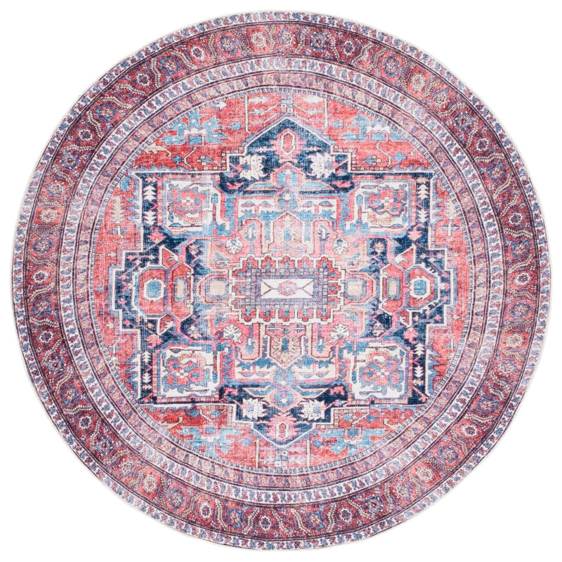 Adele Oriental Red/Navy Area Rug, Round 6'7"