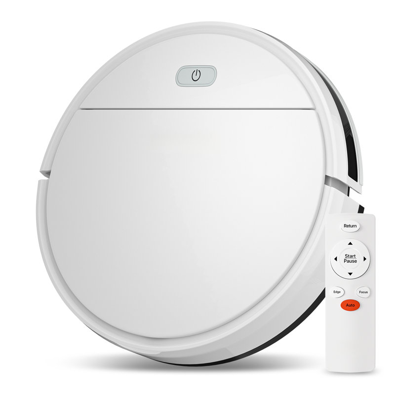 Robot aspirateur, puissant aspirateur robot 1300Pa avec télécommande pour le nettoyage des planchers, Blanc