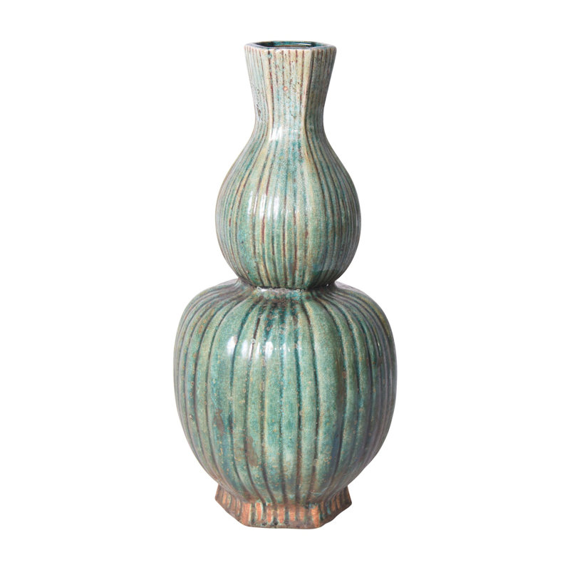 Vase porcelaine hexagonale vert moucheté cannelée
