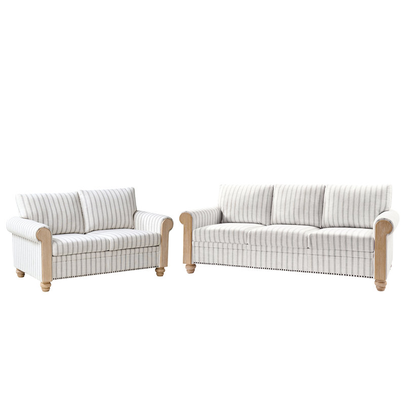 Terren  Monica 2-Piece Farmhouse Living Room Set with Solid Wood Spindle Legs, Stripe