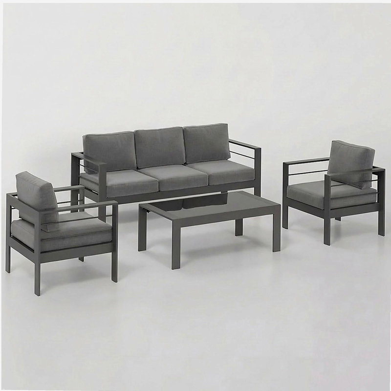 Ensemble de conversation moderne en aluminium 4 pièces avec canapé et table basse 4 pièces