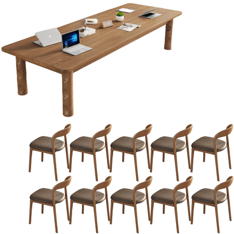 Modern simple rectangular solid wood table set, Walnut, 29.5"H x 102.4"L x 35.4"W
