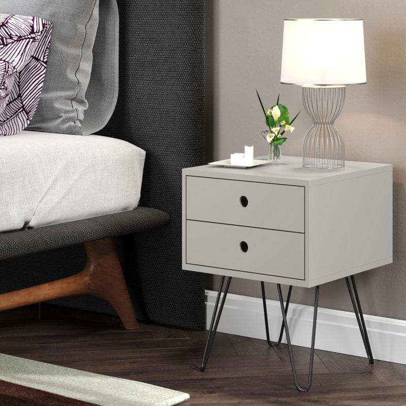 Kiefer 2 Drawer Bedside Table, Grey