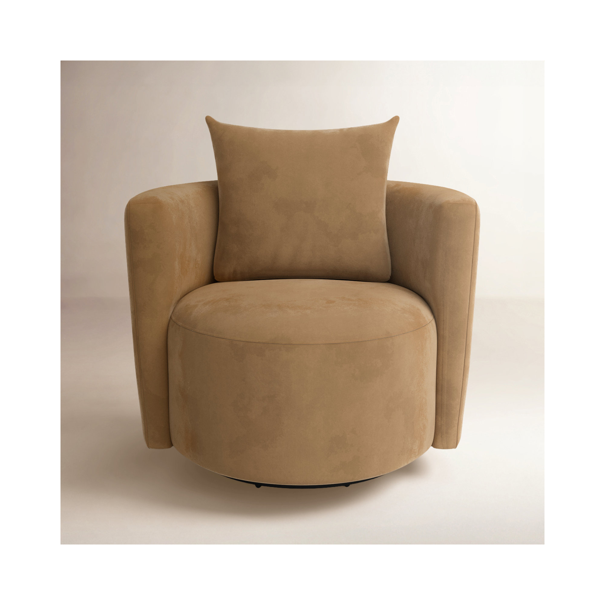 Noblestown Upholstered Swivel Barrel Chair, Bella Buckwheat Performance Velvet