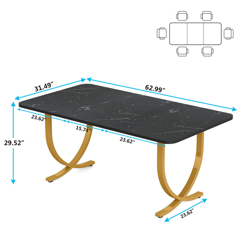 Julianah Unfinished Metal Base Dining Table, Marble Black, Gold