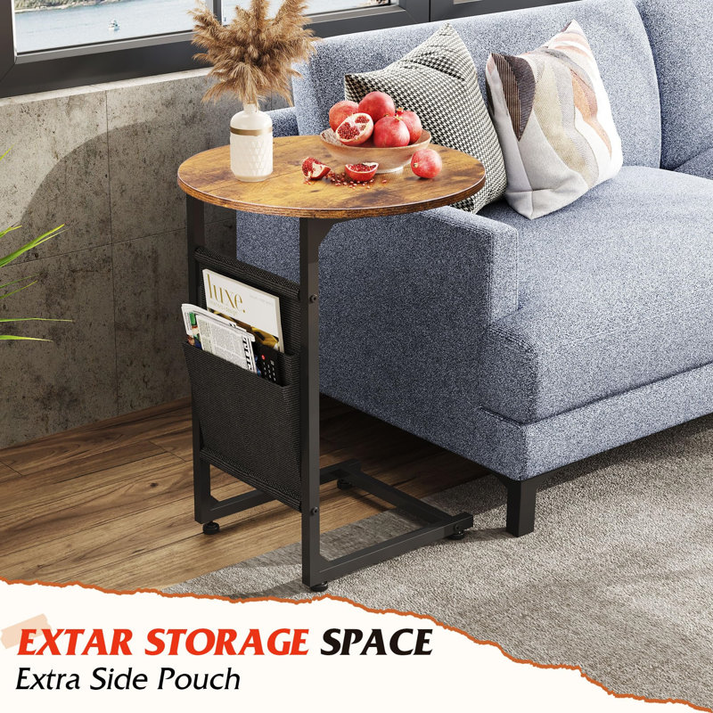 Set Of 2 C-Shaped Side Tables With Storage And 2-Tier Coffee Table, Steel And Wood, Customizable Living Room Layout