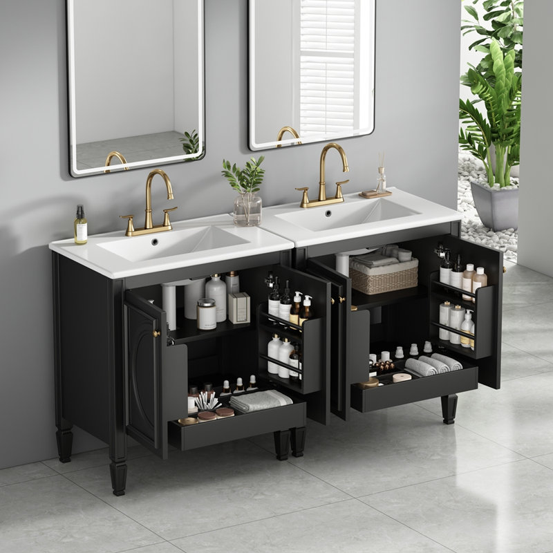 Ensemble de meuble-lavabo 60 po avec lavabo double 60 po, Black