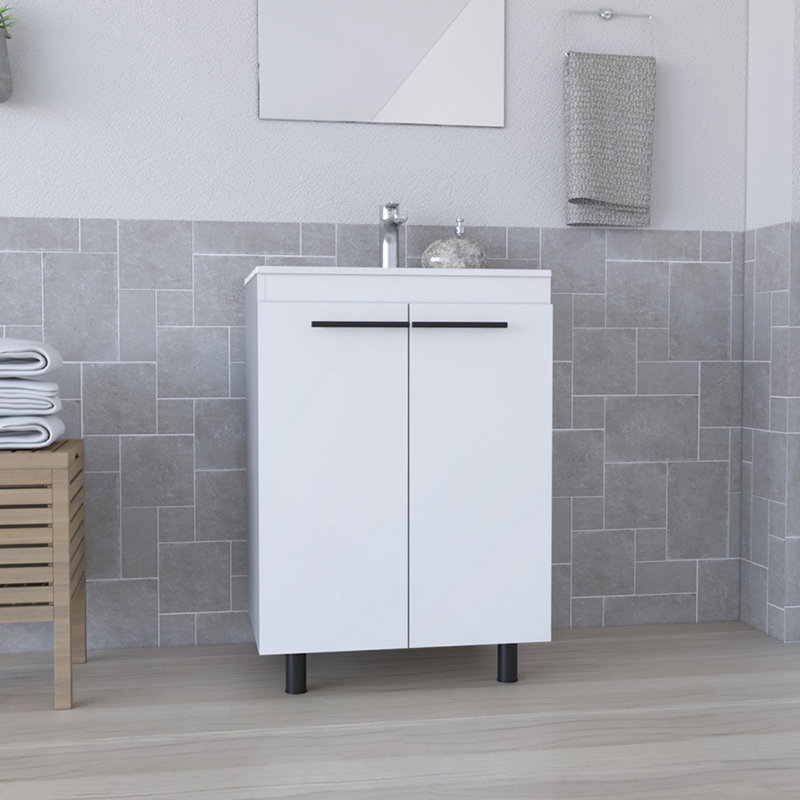 Armoire de plancher Oxnard, salle de bain, Blanc