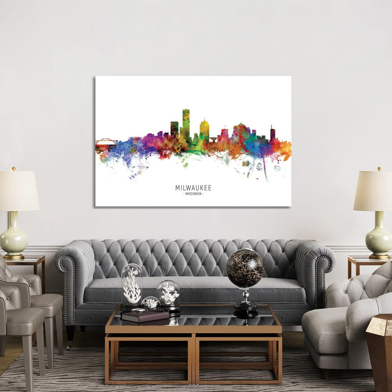 Milwaukee Wisconsin Skyline by Michael Tompsett - Wrapped Canvas Painting, 152.5 cm H x 101.5 cm W