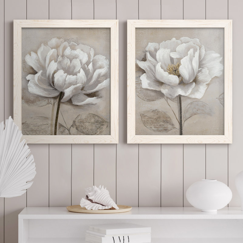 "Soft White I", ensemble de 2 reproductions d'art, H 20 po x l 17 po, Toile avec cadre photo sans passe-partout, Blanc