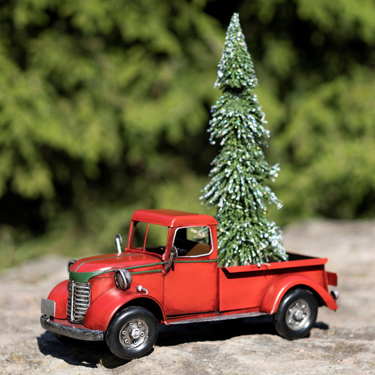 Iron Christmas Old Style Truck with Tree in Antique Blue