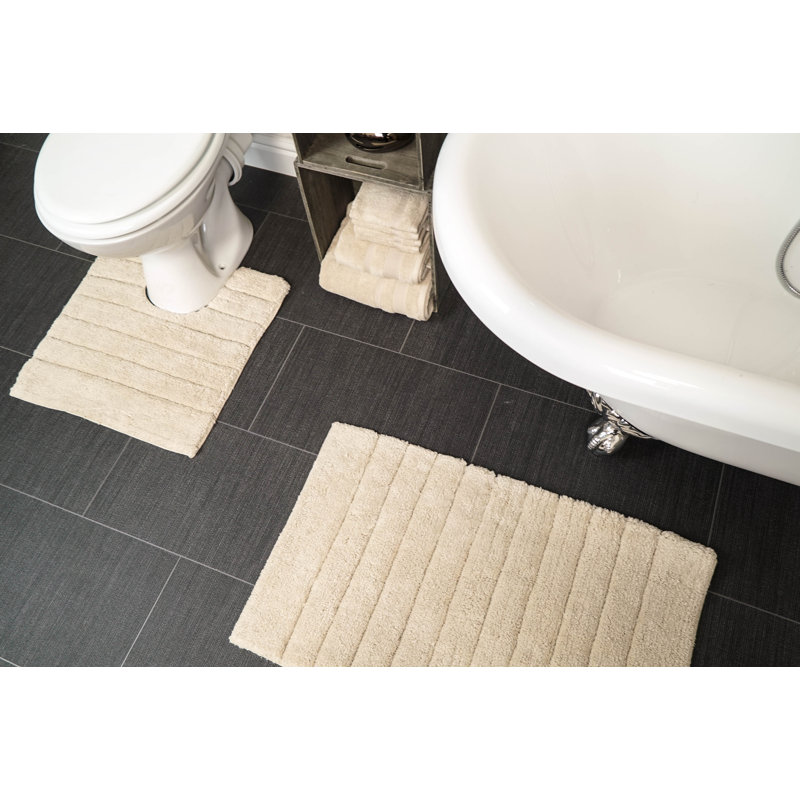 Linear Ribbed Two Piece Bath Mat Set, Stone
