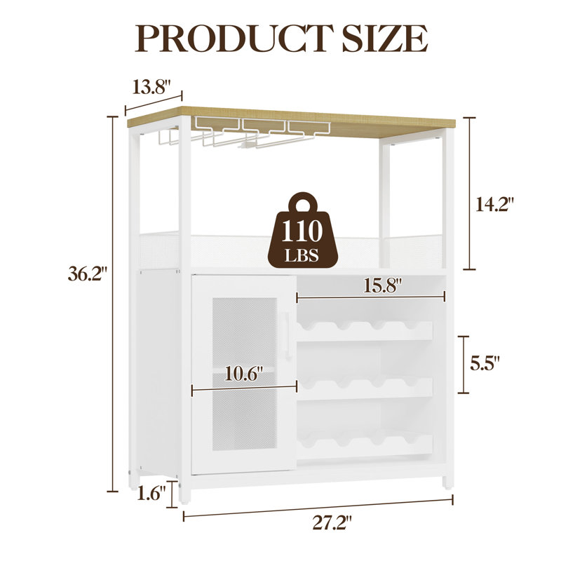 Cabinet/Enclosed Storage Wine Bottle Rack, Natural/White
