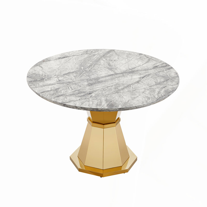 47" Round Dining Table, Silver, White