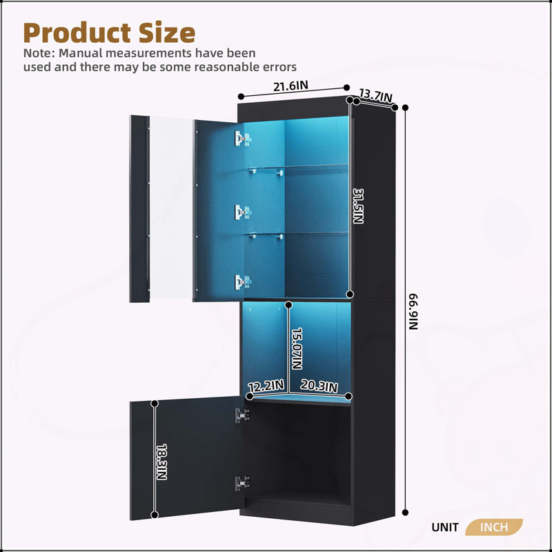 Armoire de rangement ultrabrillante avec lumières DEL, Noir