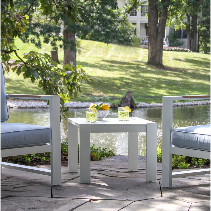 Table d'appoint carrée en aluminium avec plateau à lattes 22 po Jayton , Blanc
