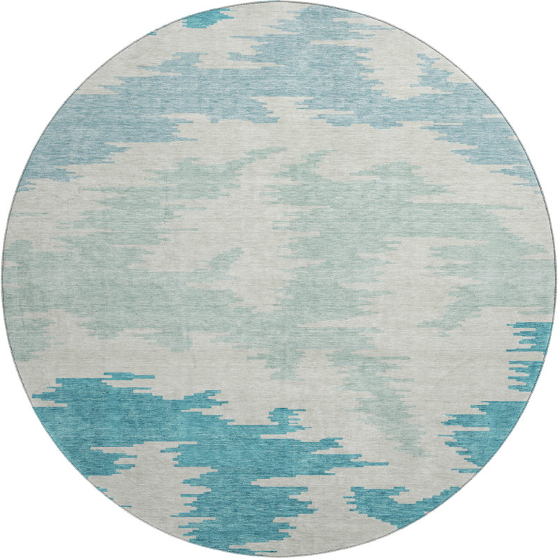 Tapis bleu sarcelle lavable à la machine Premium Lisse, Rond 8 pi