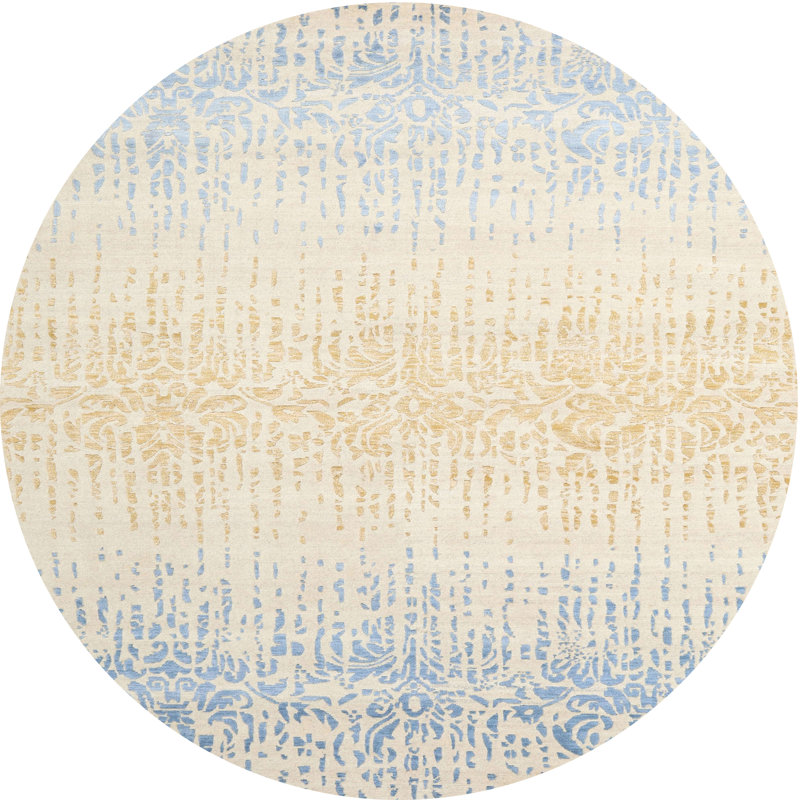 Tapis abstrait gris / bleu / brun, Rond 6 pi
