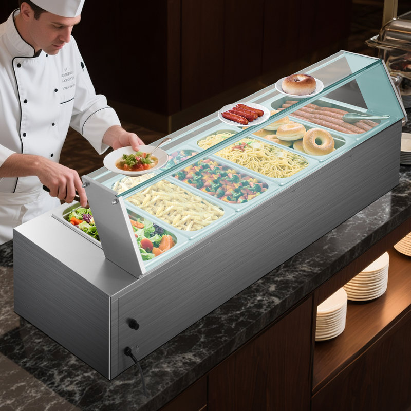 Chauffe-plats commercial 6 x 1/3 po. Buffet Bain Marie avec couvercle en verre