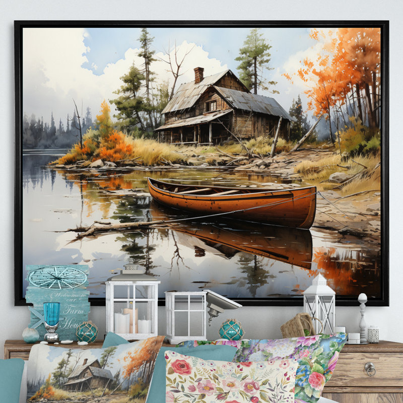 Betsi Brown Lakehouse Reflections of Solitude III - impression, H 12 po x l 20 po x P 1 po, Cadre flottant noir