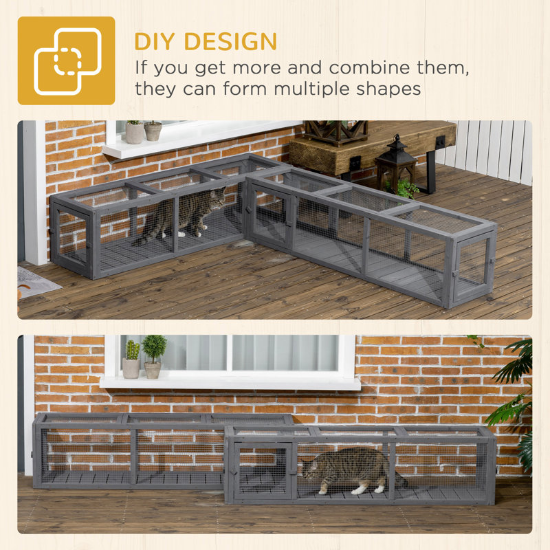Tunnel d'extérieur pour chat avec design extensible, Gris