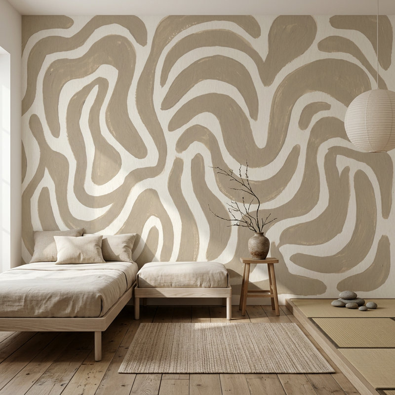 Papier peint moderne à motif abstrait sur fond blanc, 140 po x 108 po, Peler et coller
