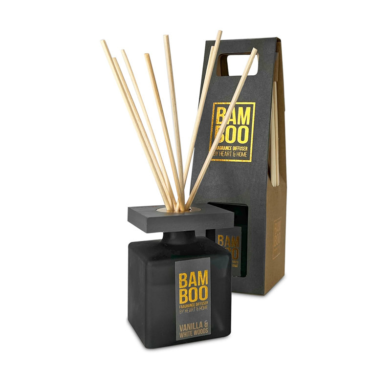 Bamboo Everyday Reed Diffuser - Vanilla & White Woods, 21 cm H x 6.5 cm W x 6.5 cm D