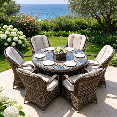 Northpoint 6 - Person Wicker Patio Dining Set Round Table with Cushions Included