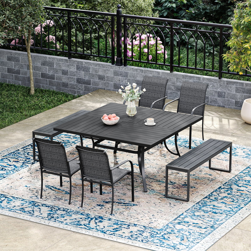 Ensemble repas carré 59,1 "avec banc, Noir, noir, noir, noir, Gris