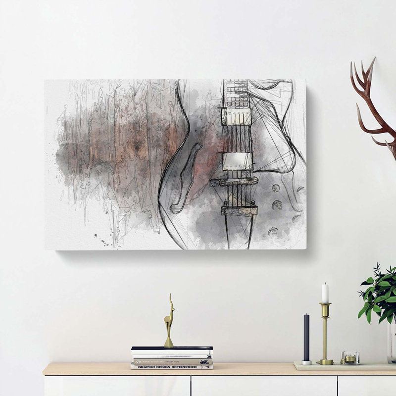 Wooden Electric Guitar in Abstract - Wrapped Canvas Graphic Art Print, 40cm H x 60cm W x 3cm D