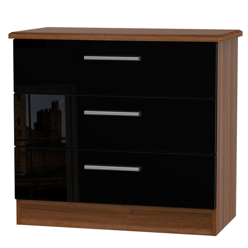 Fully Assembled Yvette 3 Drawer Chest, Night/Black
