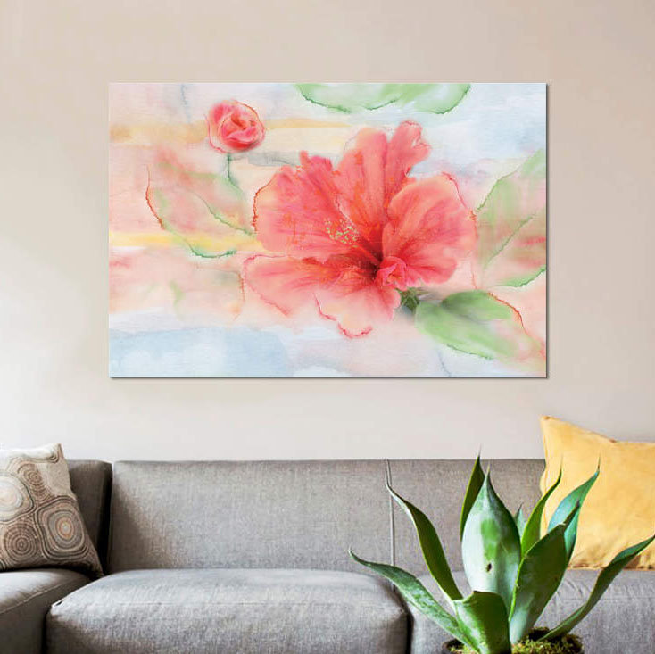 Hibiscus - Impression sur toile, H 8 po x l 12 po x P 0,75 po, Toile tendue, Pas de tapis