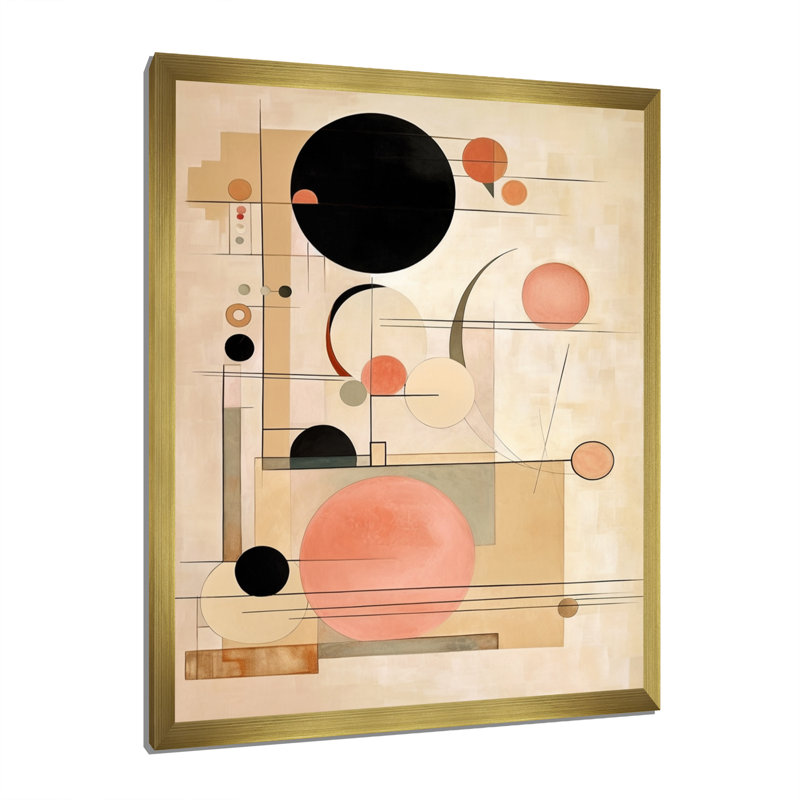 Beige géométrie en mouvement III sur toile, Cadre doré à une seule photo, H 32 po x l 24 po x P 1 po