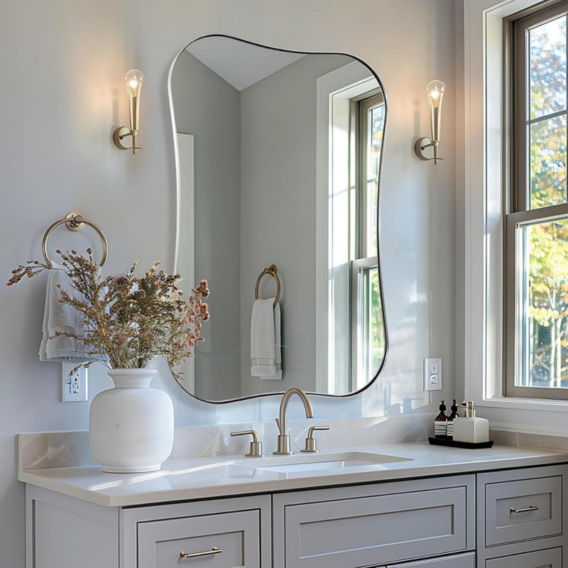 Miroir de salle de bain Contemporary Cadre en acier inoxydable, 30 po x 24 po, Nickel brossé