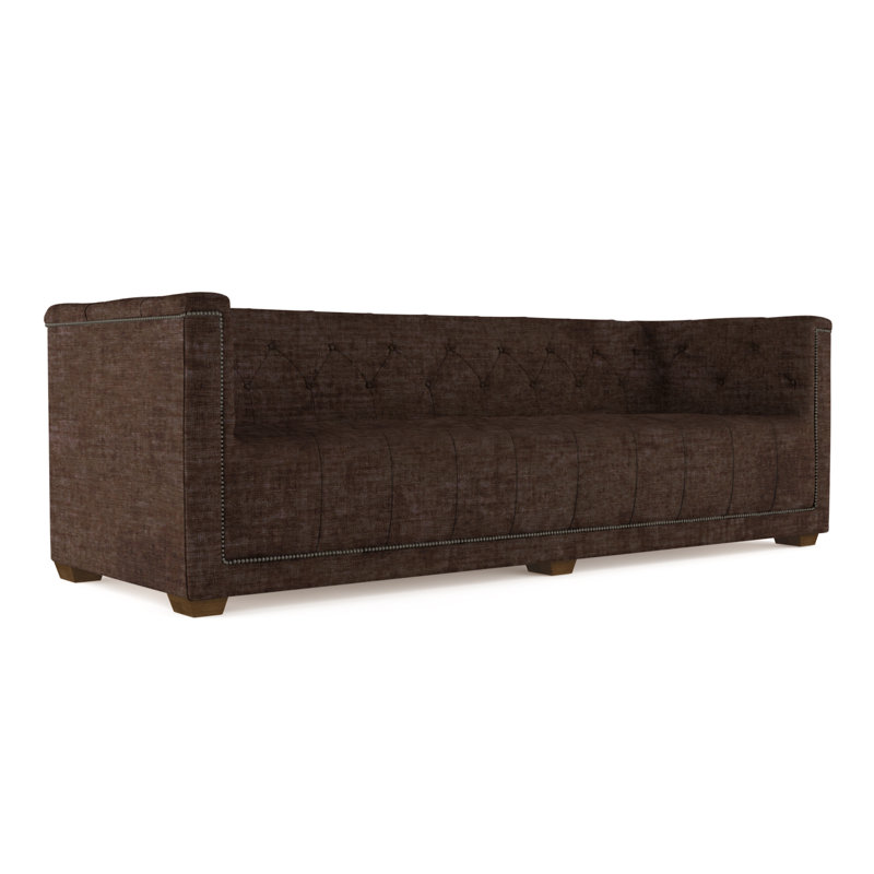 Velvet Sofa, Alabaster Genuine Leather, 96"